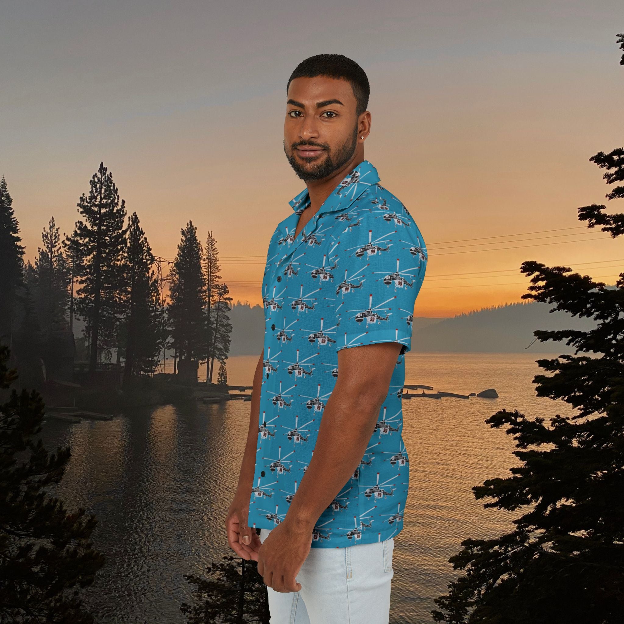 Sky Crane Men's Hawaiian Shirt  | Vacation Wear, Summer Shirt, Beach Party Outfit, Travel Gear, Casual Style