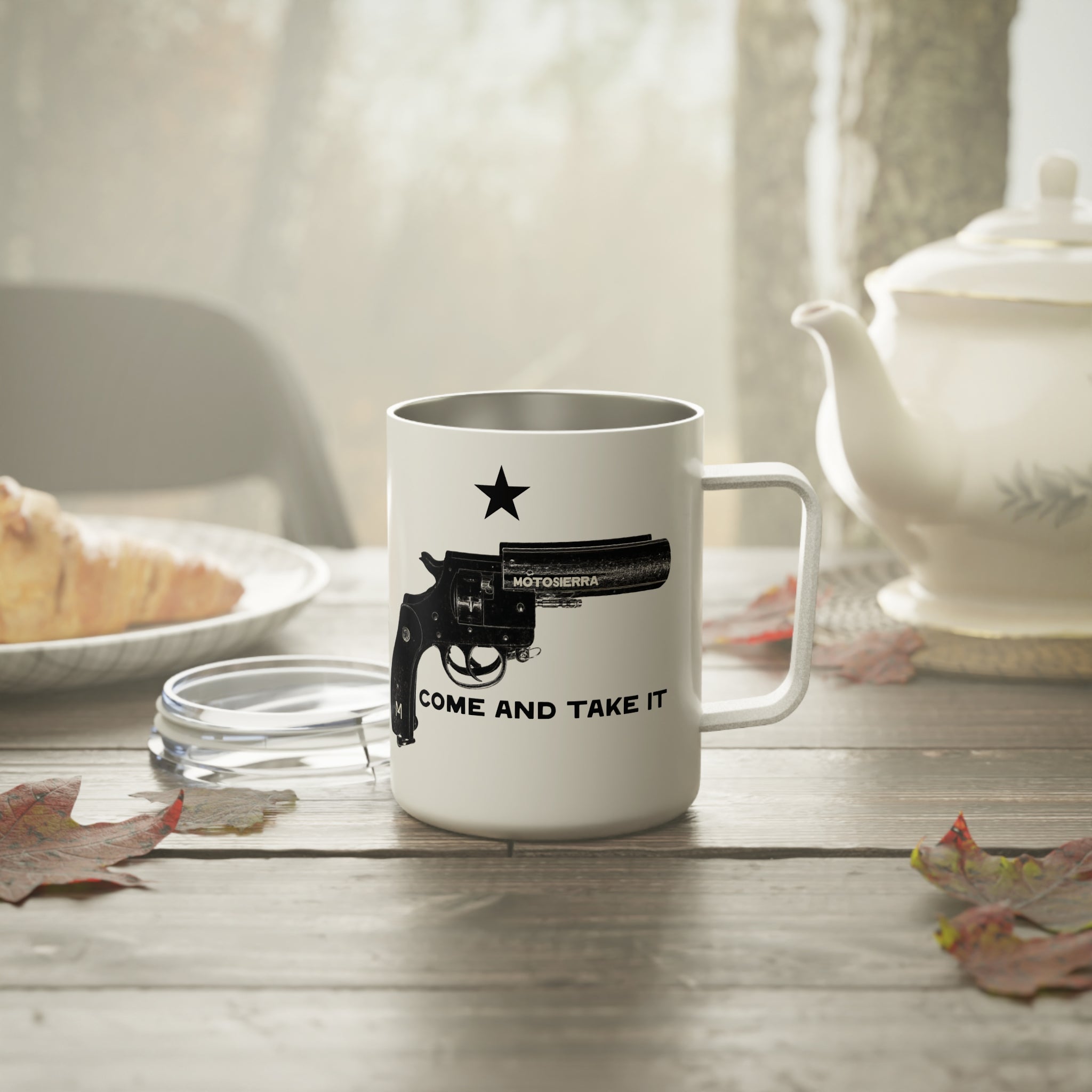 Come and Take It Very Pistol Insulated Travel Mug, Camping Coffee Cup