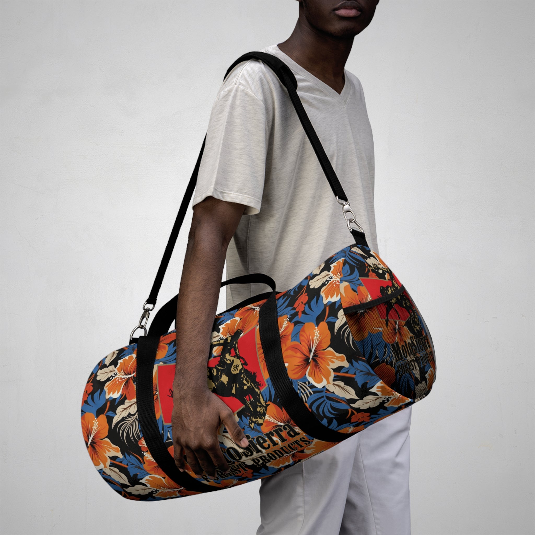 Hawaiian Pattern Cowboy Logo Motosierra Adventure Duffel Bag - Perfect for Gym, Travel, Outdoor Activities, Gifts