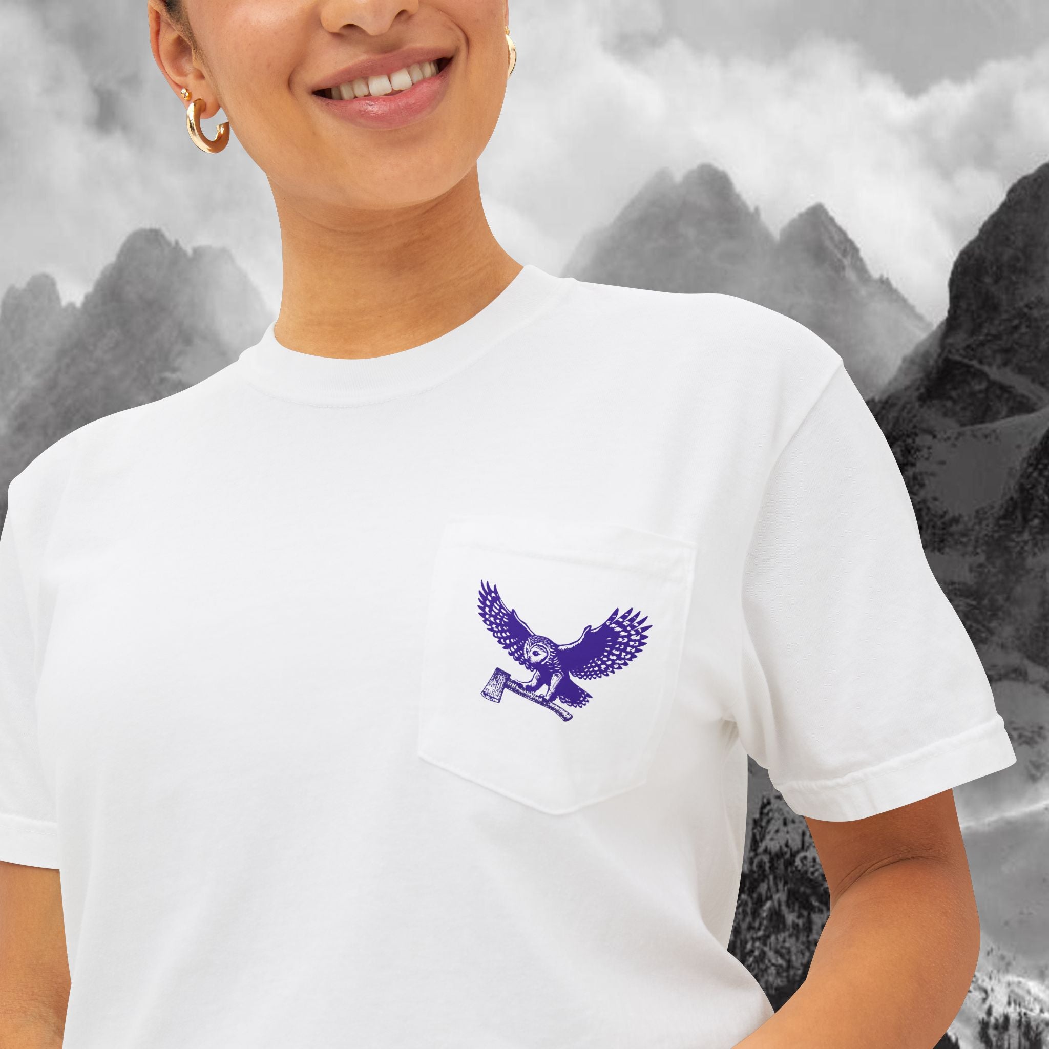 Blue Owl Logo  Garment Dyed Pocket T