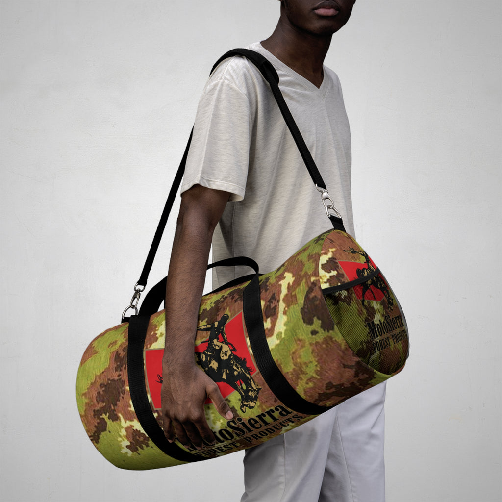 Mimetico Pattern Cowboy Logo Motosierra Adventure Duffel Bag - Perfect for Gym, Travel, Outdoor Activities, Gifts
