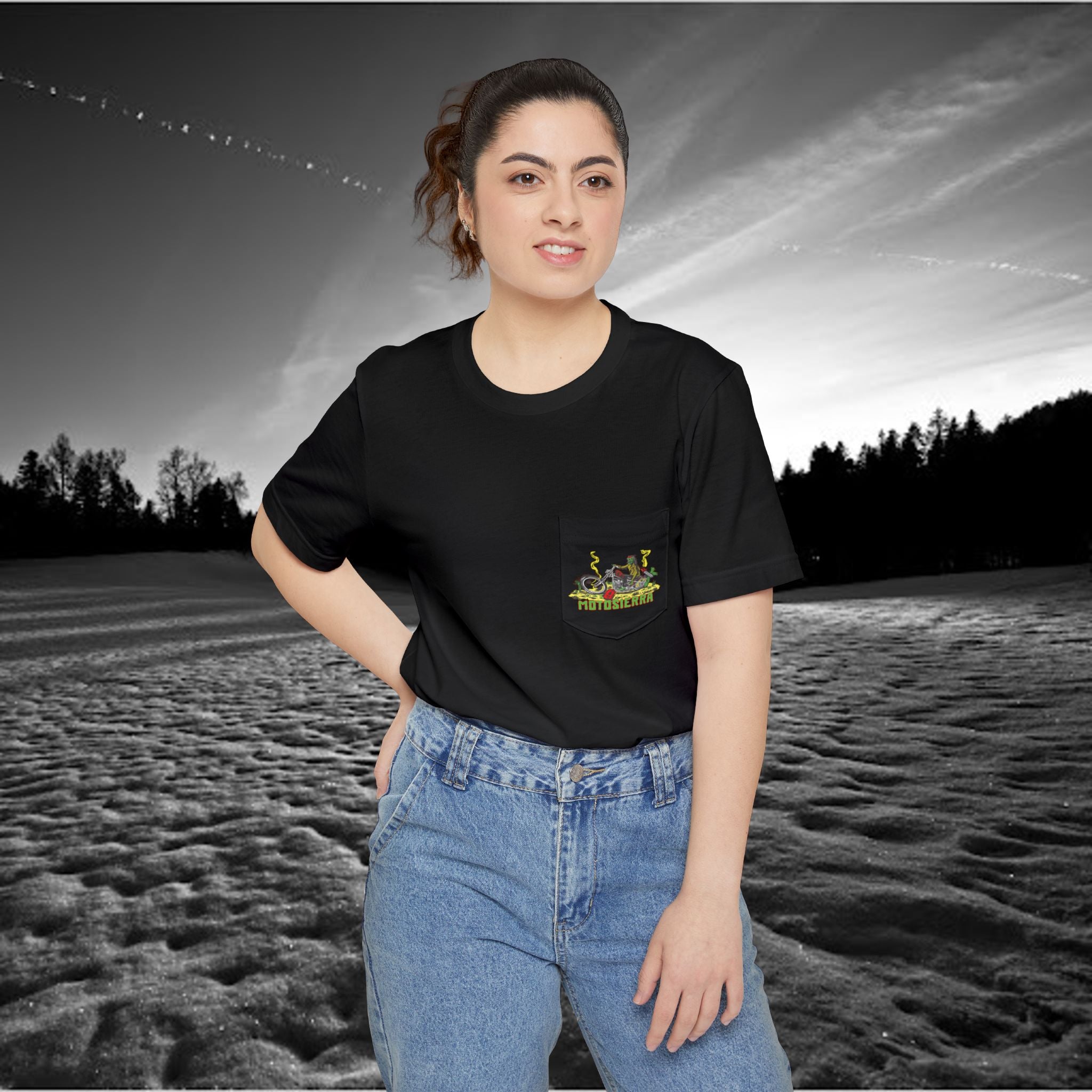 Hit The Road Zombie Chopper Unisex Pocket T-shirt