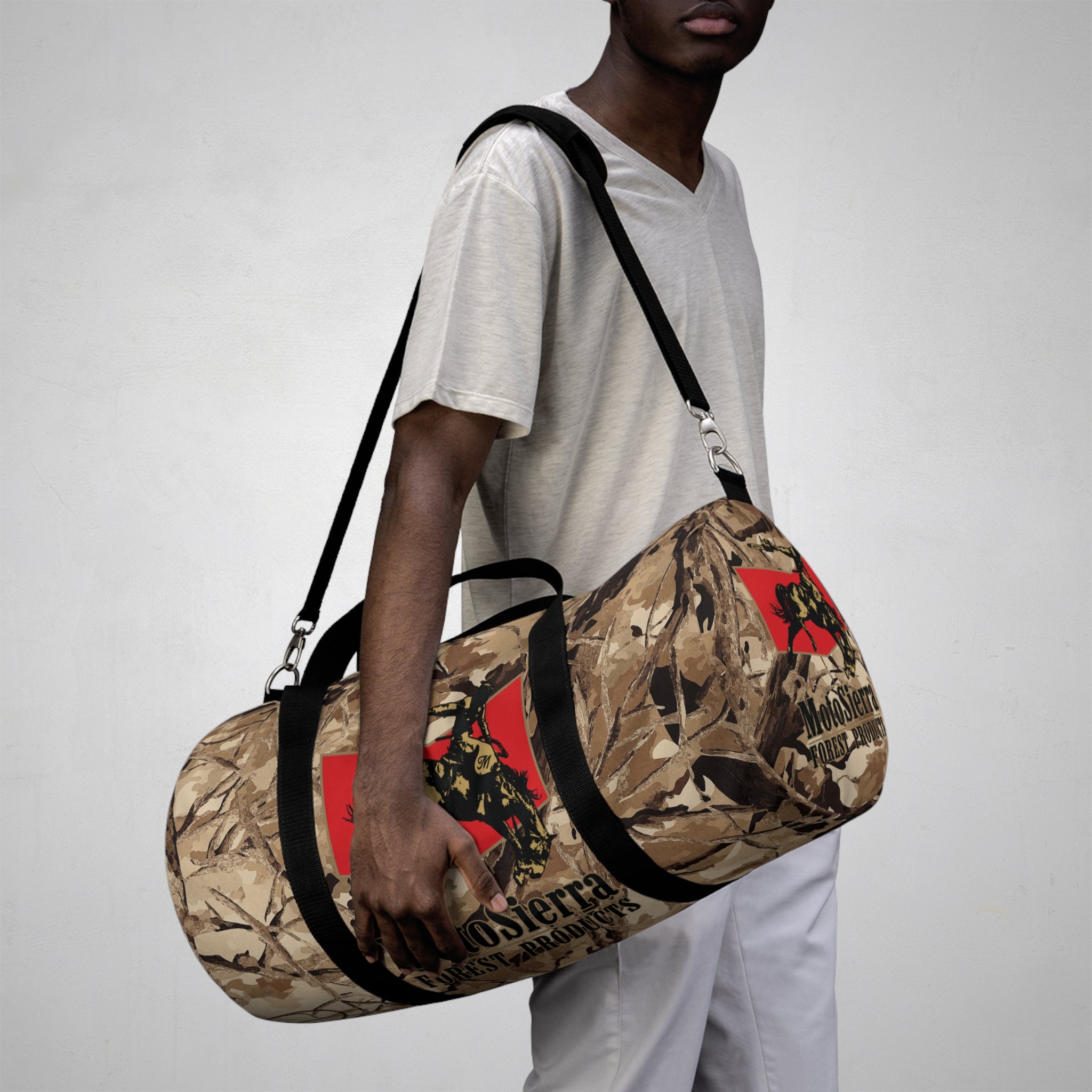 Desert Pattern Cowboy Logo Motosierra Adventure Duffel Bag - Perfect for Gym, Travel, Outdoor Activities, Gifts