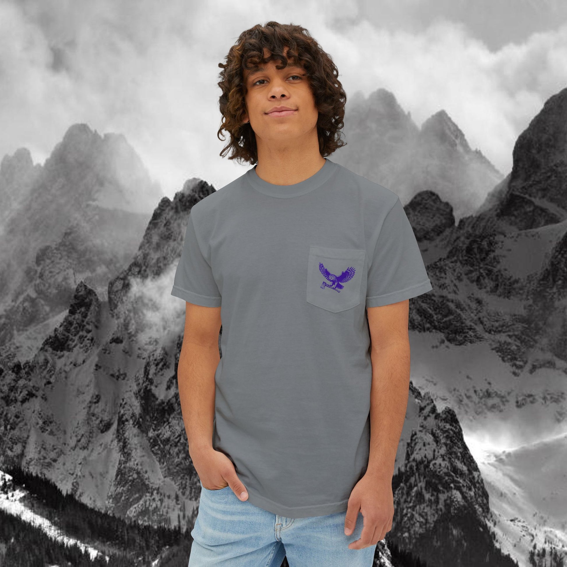 Blue Owl Logo  Garment Dyed Pocket T