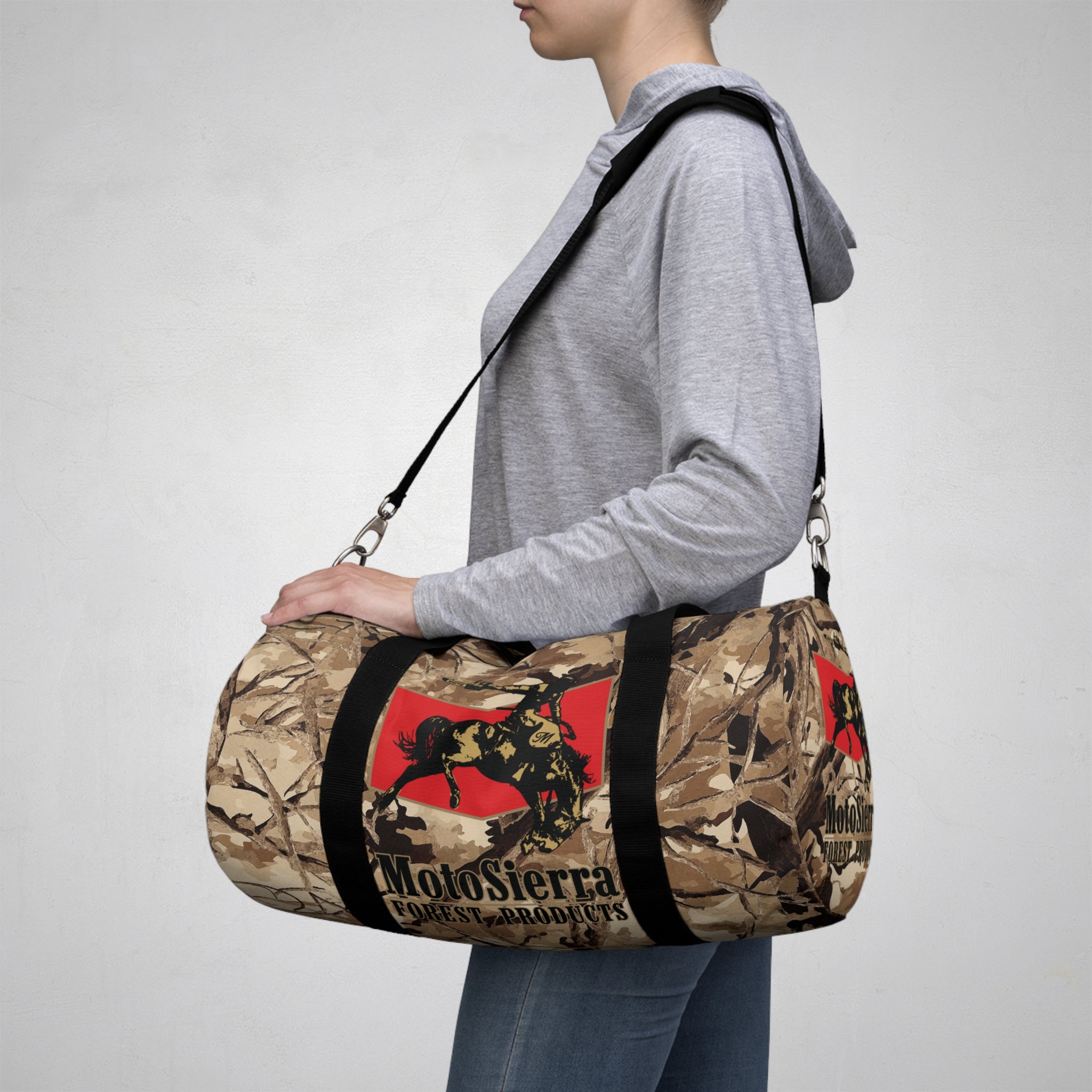 Desert Pattern Cowboy Logo Motosierra Adventure Duffel Bag - Perfect for Gym, Travel, Outdoor Activities, Gifts