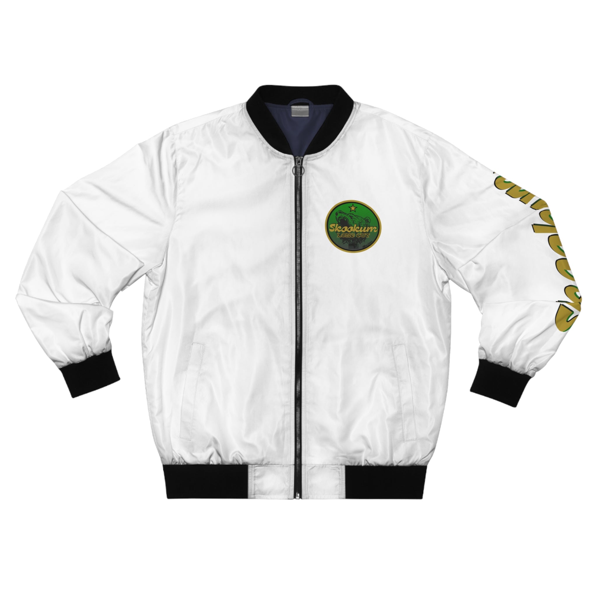 White Skookum Men's Bomber Jacket (AOP)