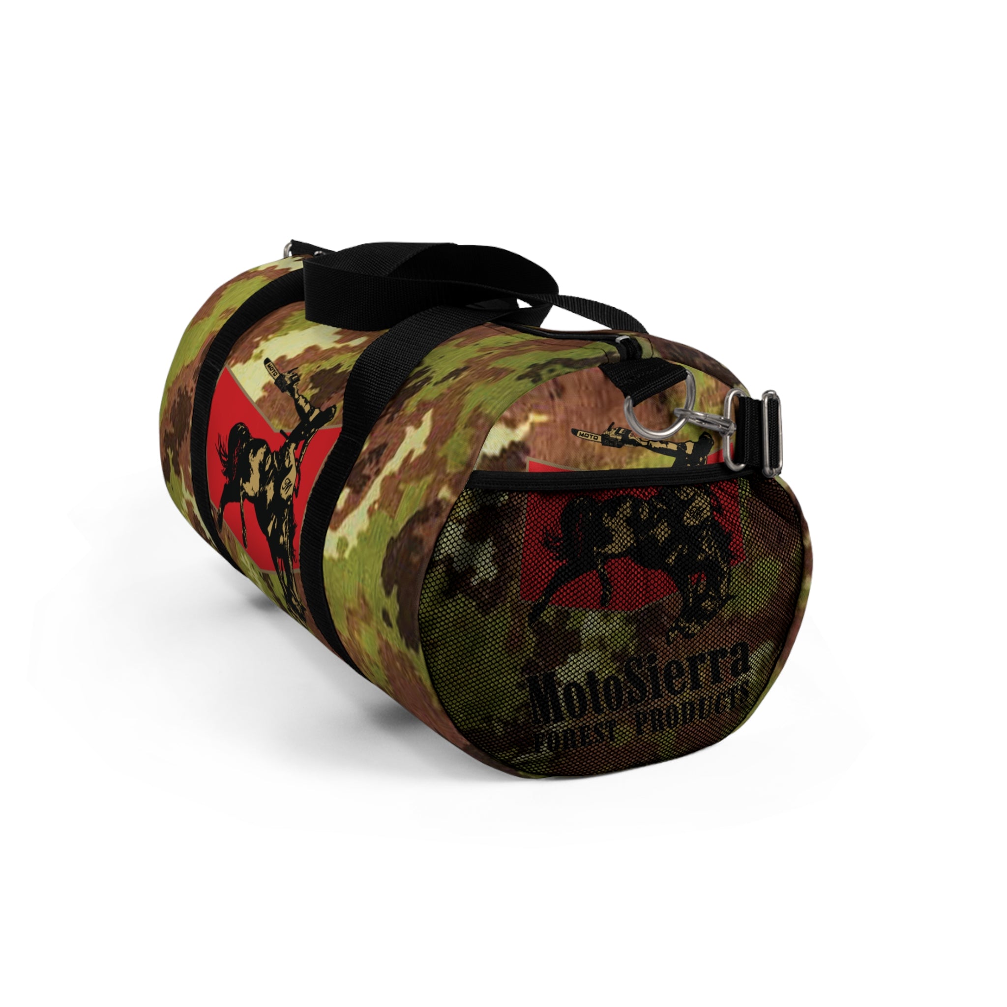 Mimetico Pattern Cowboy Logo Motosierra Adventure Duffel Bag - Perfect for Gym, Travel, Outdoor Activities, Gifts