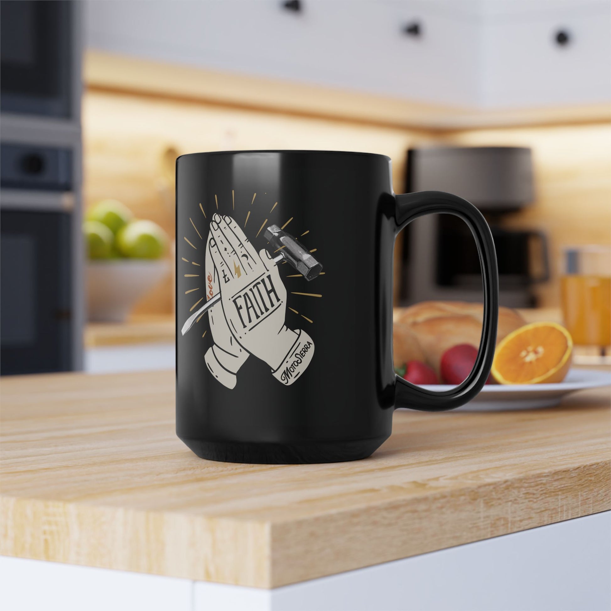 Faith Scrench Black Mug, 15oz