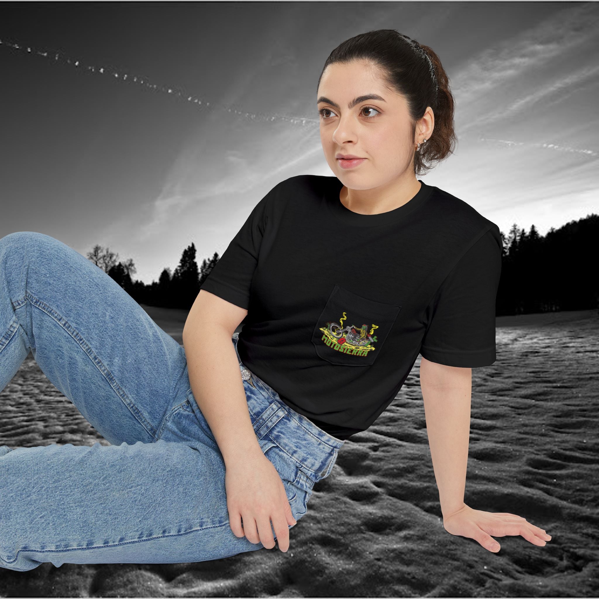 Hit The Road Zombie Chopper Unisex Pocket T-shirt