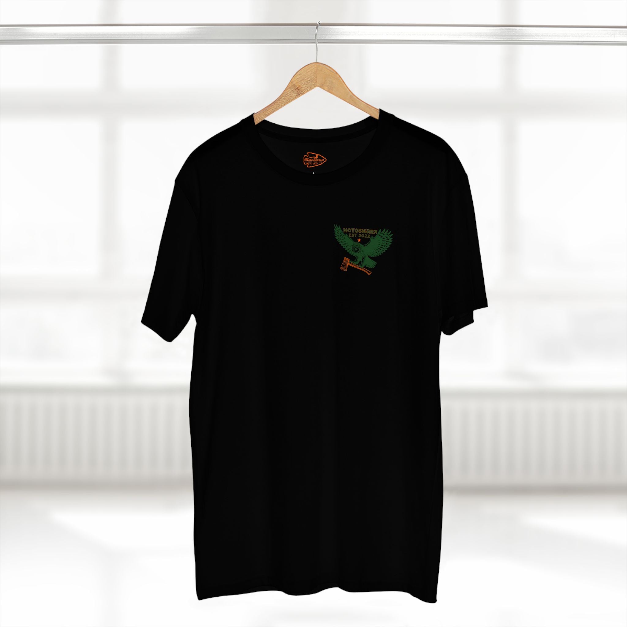 Nippon Men's Staple Tee. MotoSierra Japan, chainsaw schematic with falling instructions.