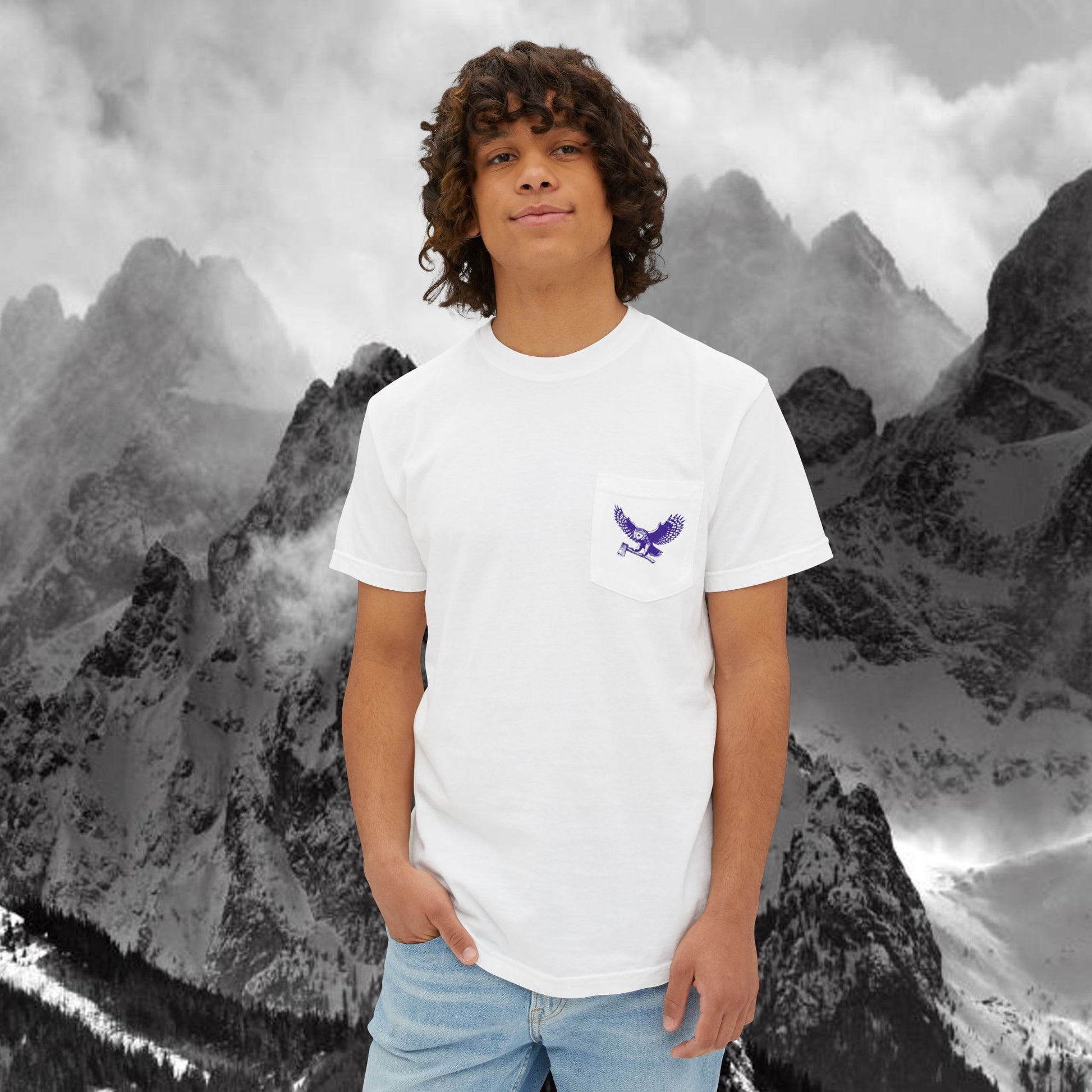 Blue Owl Logo  Garment Dyed Pocket T