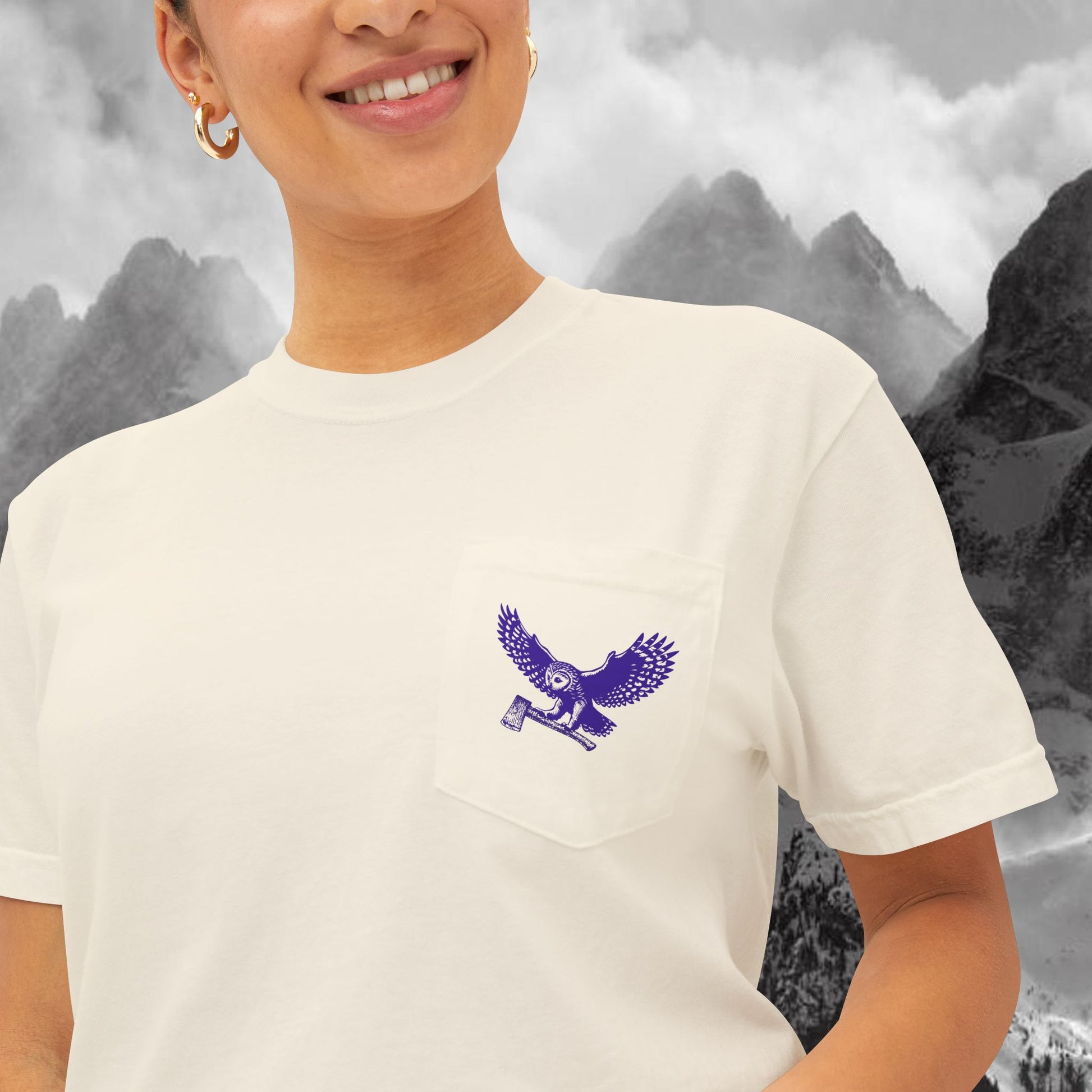 Blue Owl Logo  Garment Dyed Pocket T