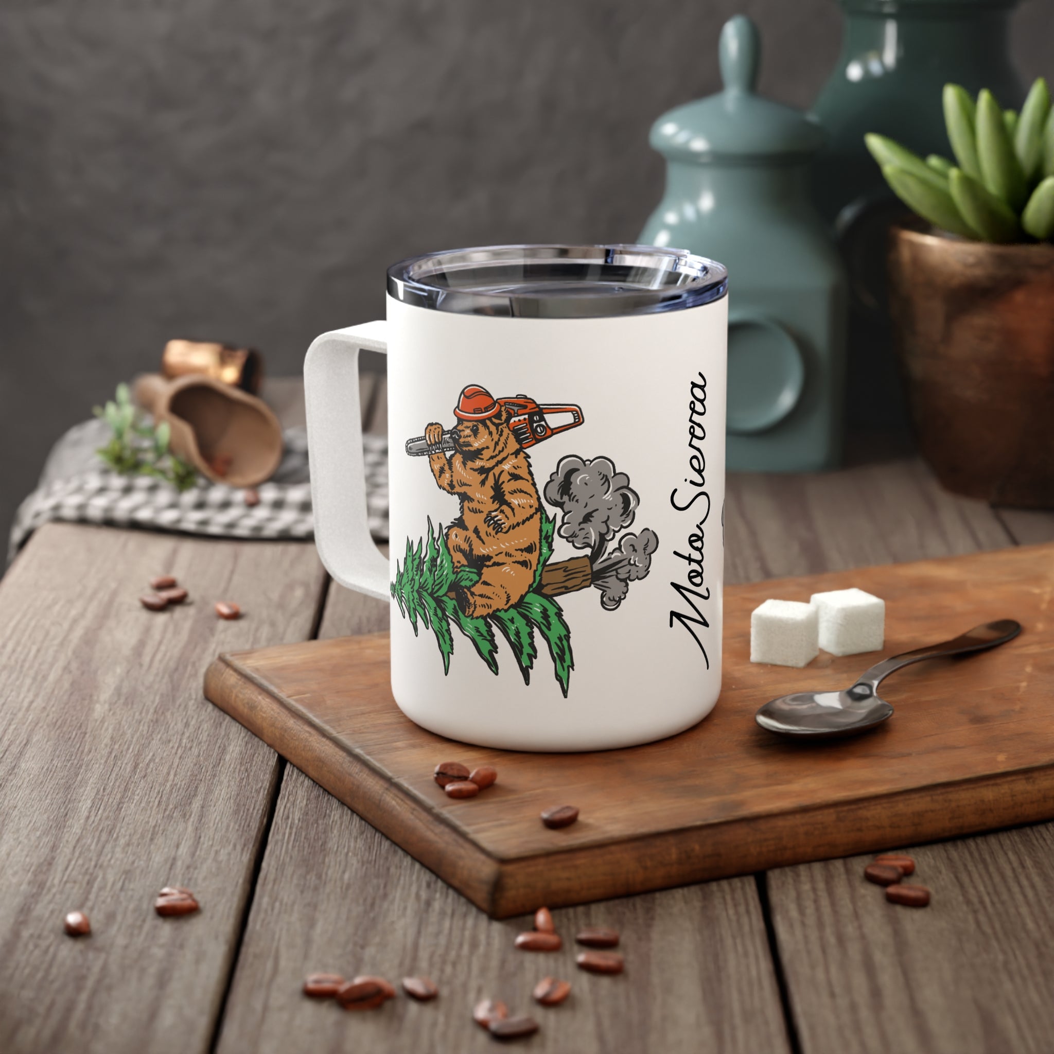 Rocket Bear Insulated Coffee Mug, Perfect for Outdoor Enthusiasts, Travel Mug, Gift for Him, Camping Coffee Cup, Adventure Drinkware