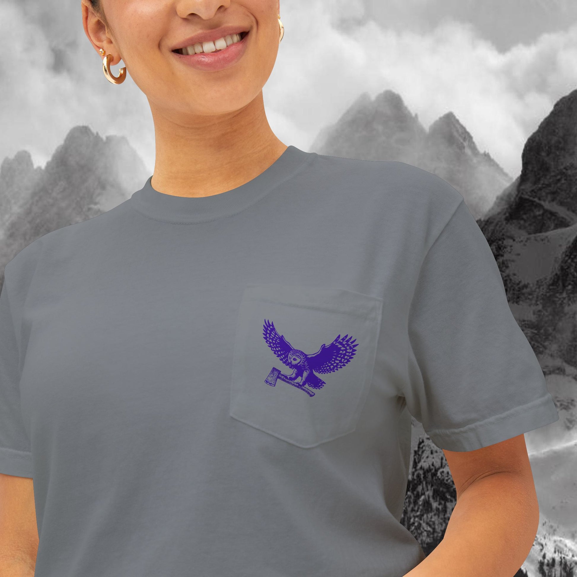 Blue Owl Logo  Garment Dyed Pocket T