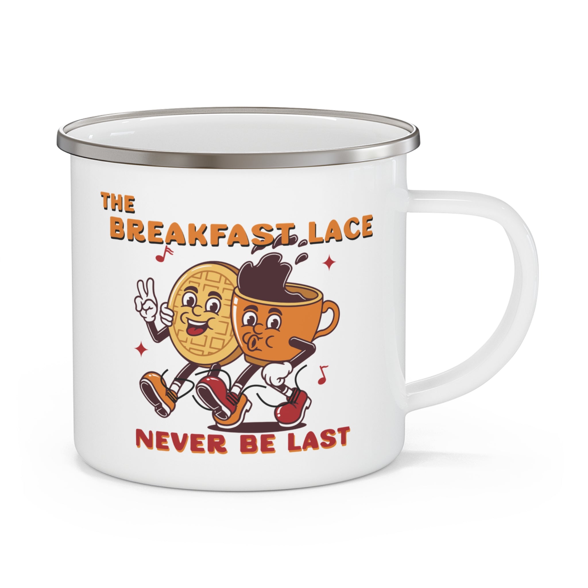 The Breakfast Lace Enamel Camping Mug. Just don't be last.