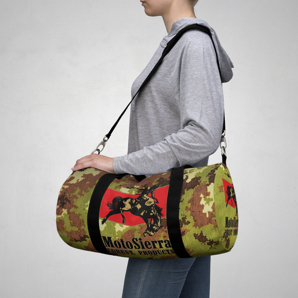 Mimetico Pattern Cowboy Logo Motosierra Adventure Duffel Bag - Perfect for Gym, Travel, Outdoor Activities, Gifts