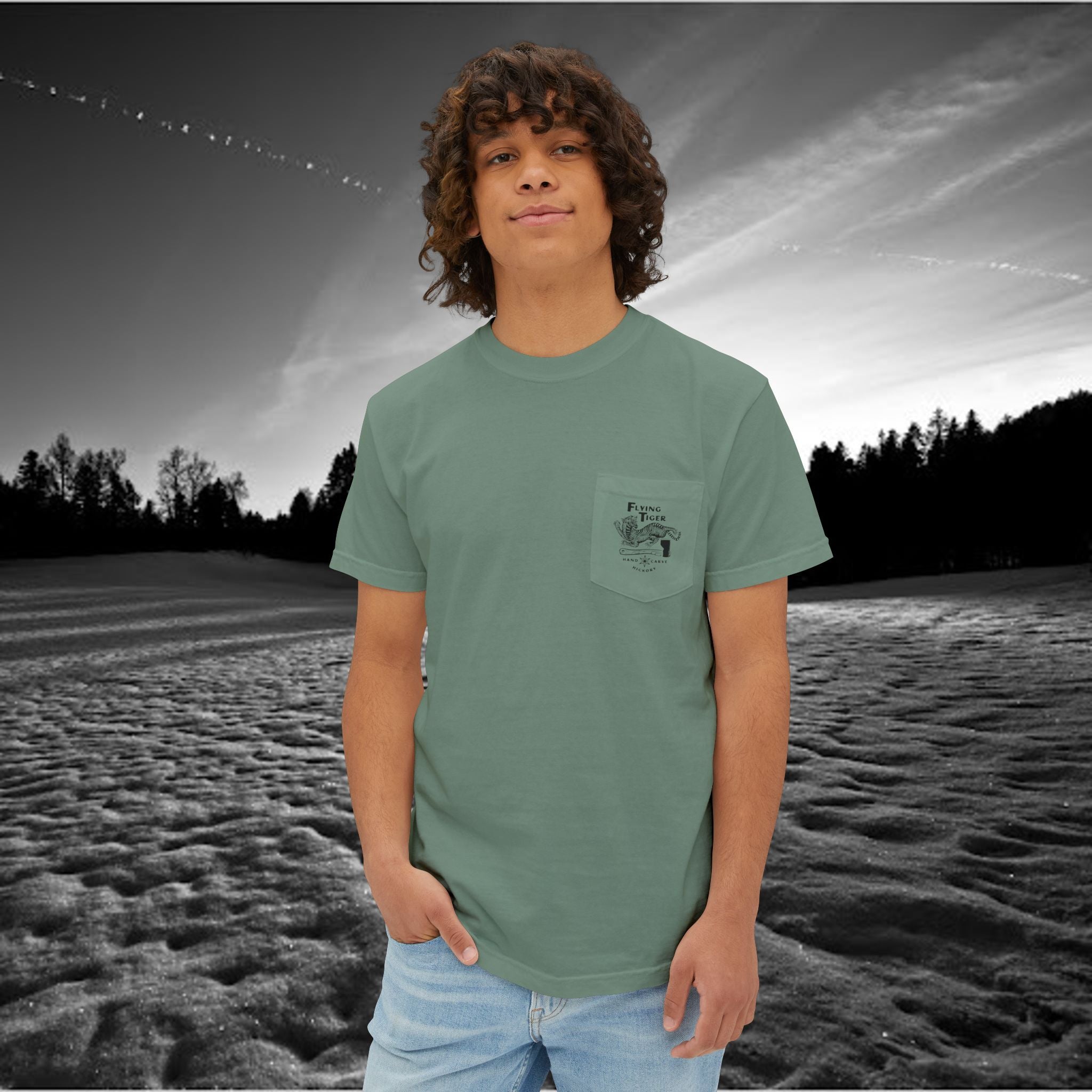 Flying Tiger Axe Handles Unisex Garment-Dyed Pocket T-Shirt