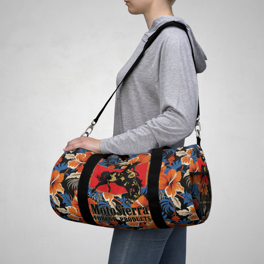 Hawaiian Pattern Cowboy Logo Motosierra Adventure Duffel Bag - Perfect for Gym, Travel, Outdoor Activities, Gifts