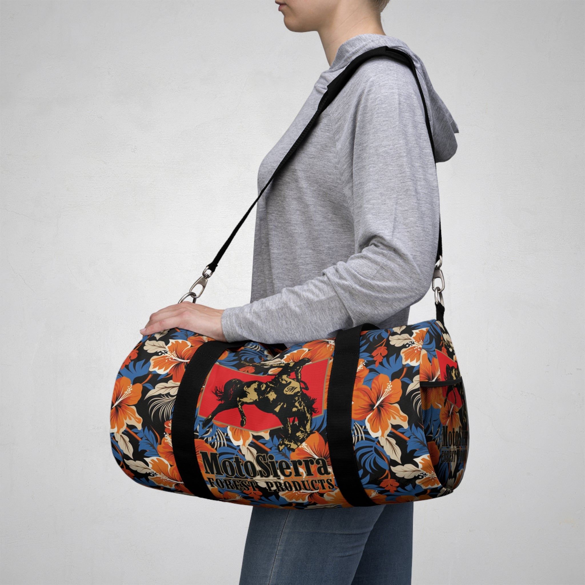 Hawaiian Pattern Cowboy Logo Motosierra Adventure Duffel Bag - Perfect for Gym, Travel, Outdoor Activities, Gifts