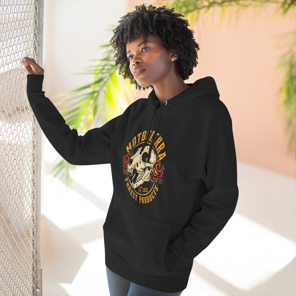 Distressed Bear Skull Three-Panel Fleece Hoodie