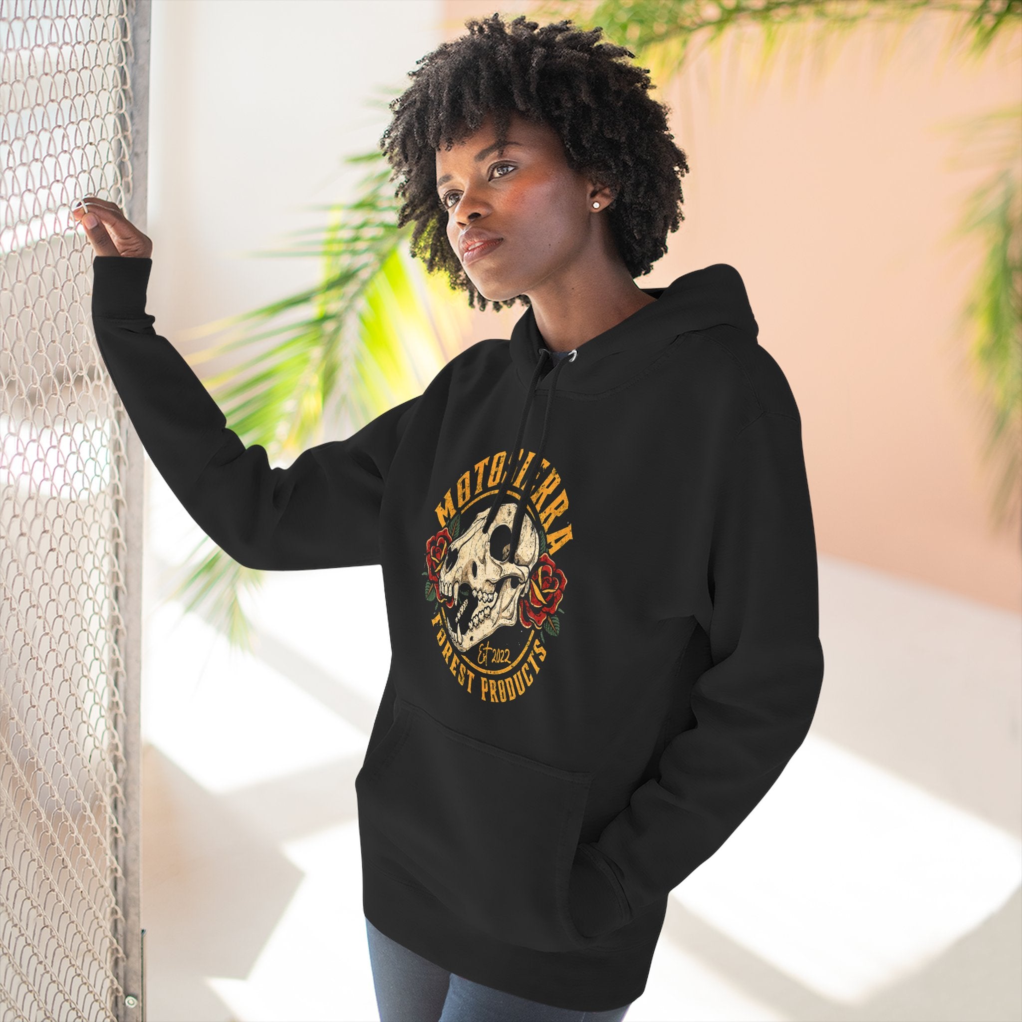Distressed Bear Skull Three-Panel Fleece Hoodie