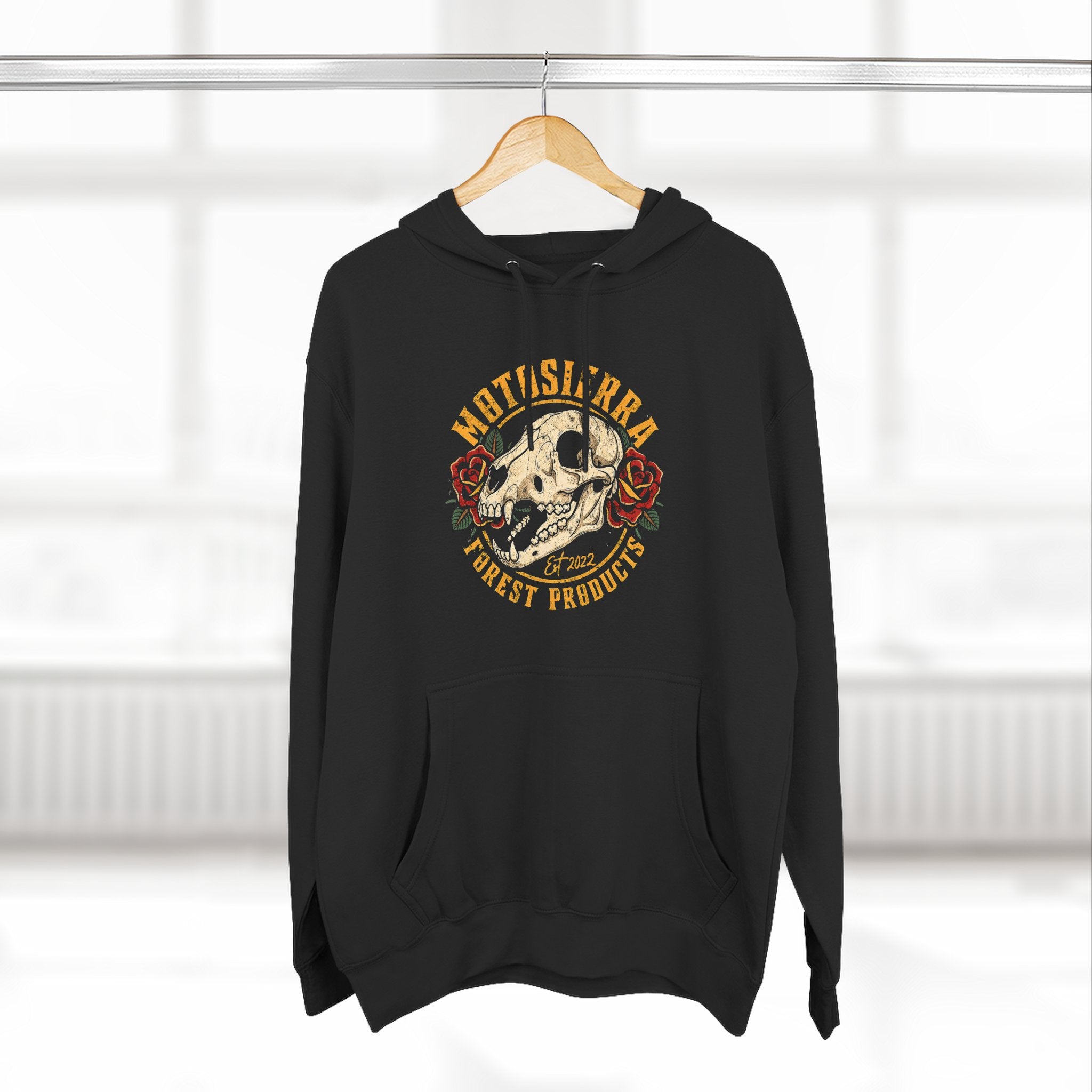 Distressed Bear Skull Three-Panel Fleece Hoodie
