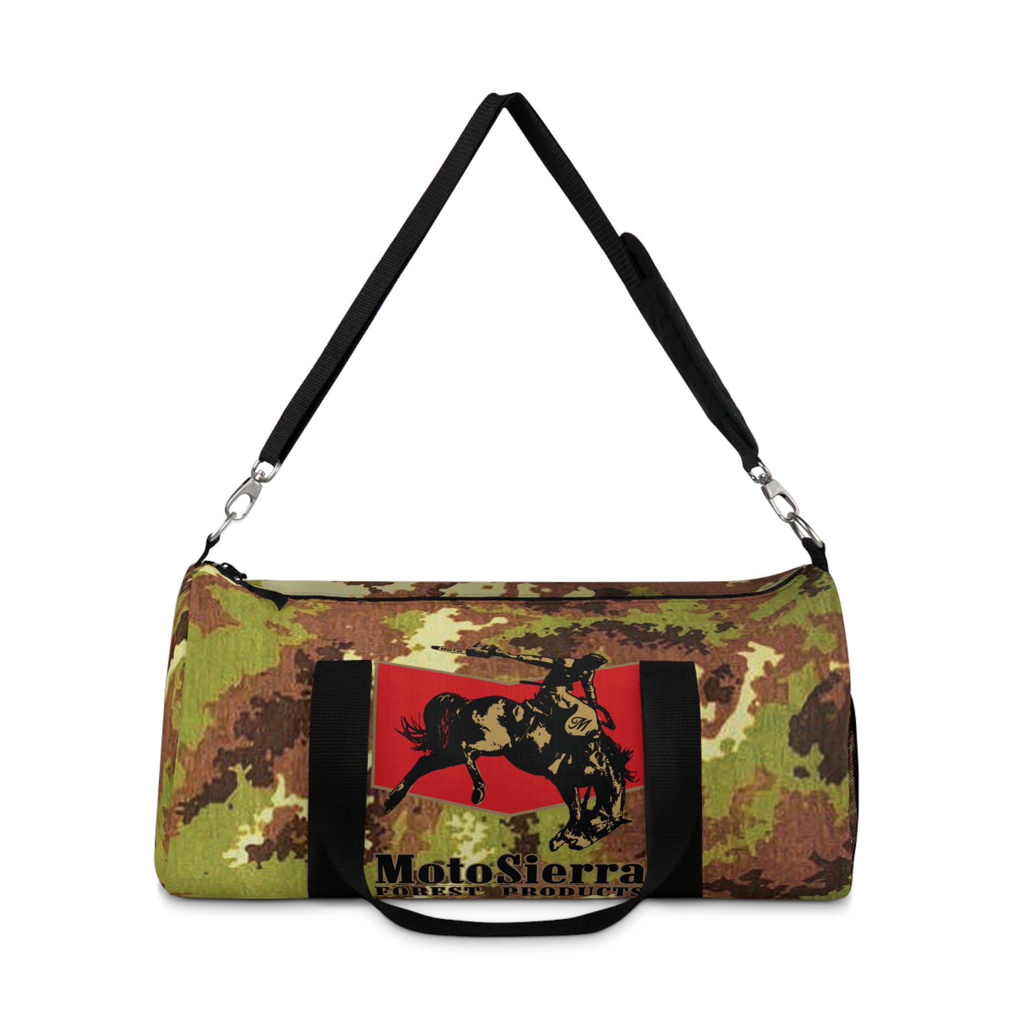Mimetico Pattern Cowboy Logo Motosierra Adventure Duffel Bag - Perfect for Gym, Travel, Outdoor Activities, Gifts