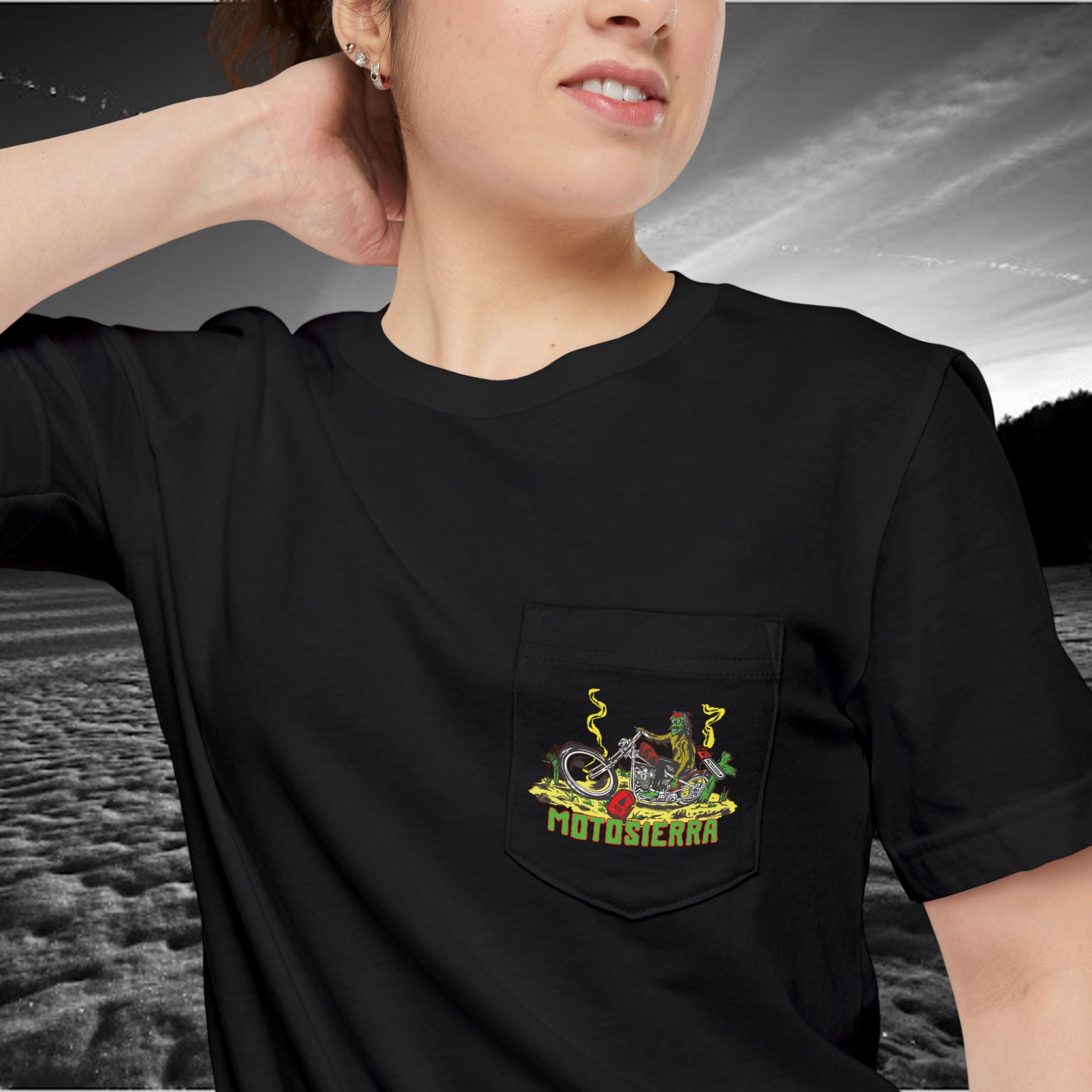 Hit The Road Zombie Chopper Unisex Pocket T-shirt