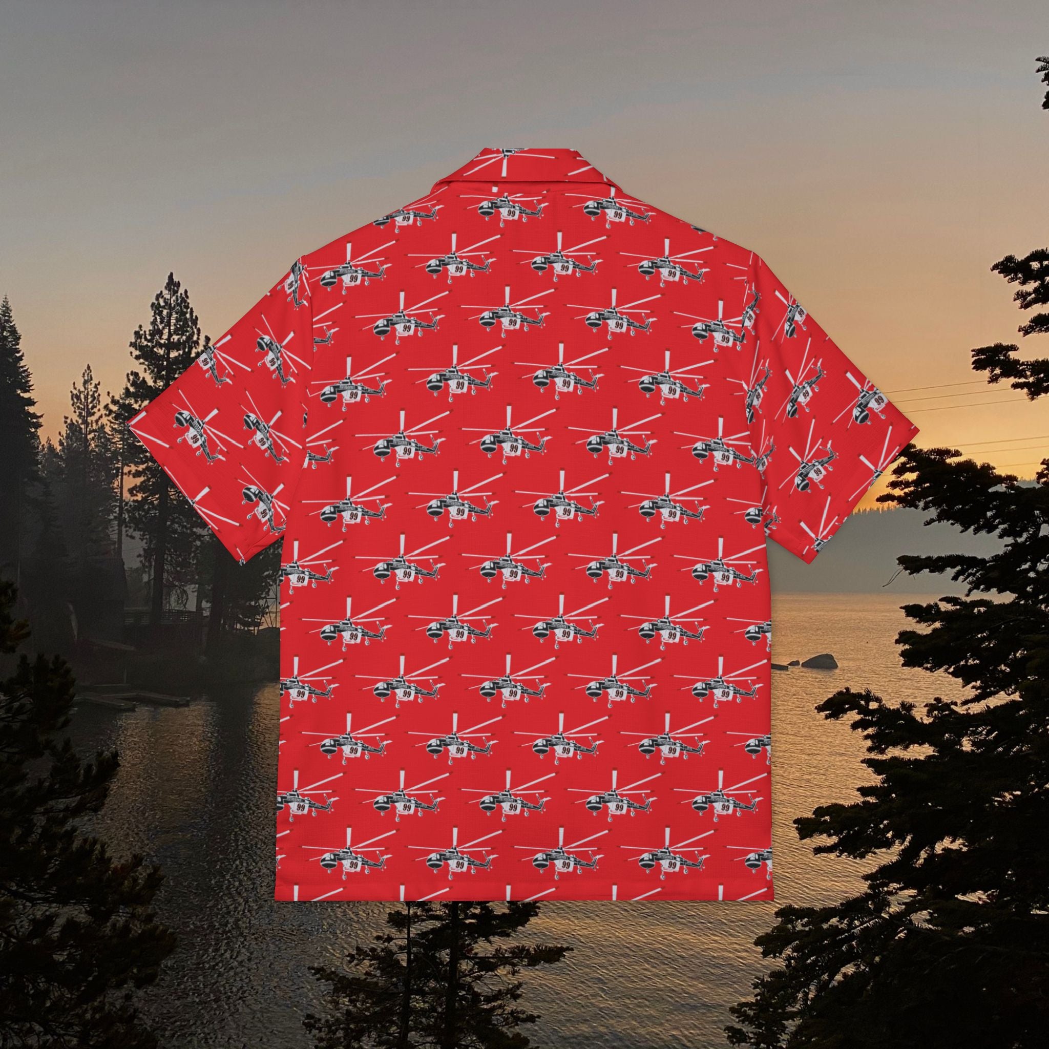 Sky Crane, Red Men's Hawaiian Shirt | Vacation Wear, Summer Shirt, Beach Party Outfit, Travel Gear, Casual Style