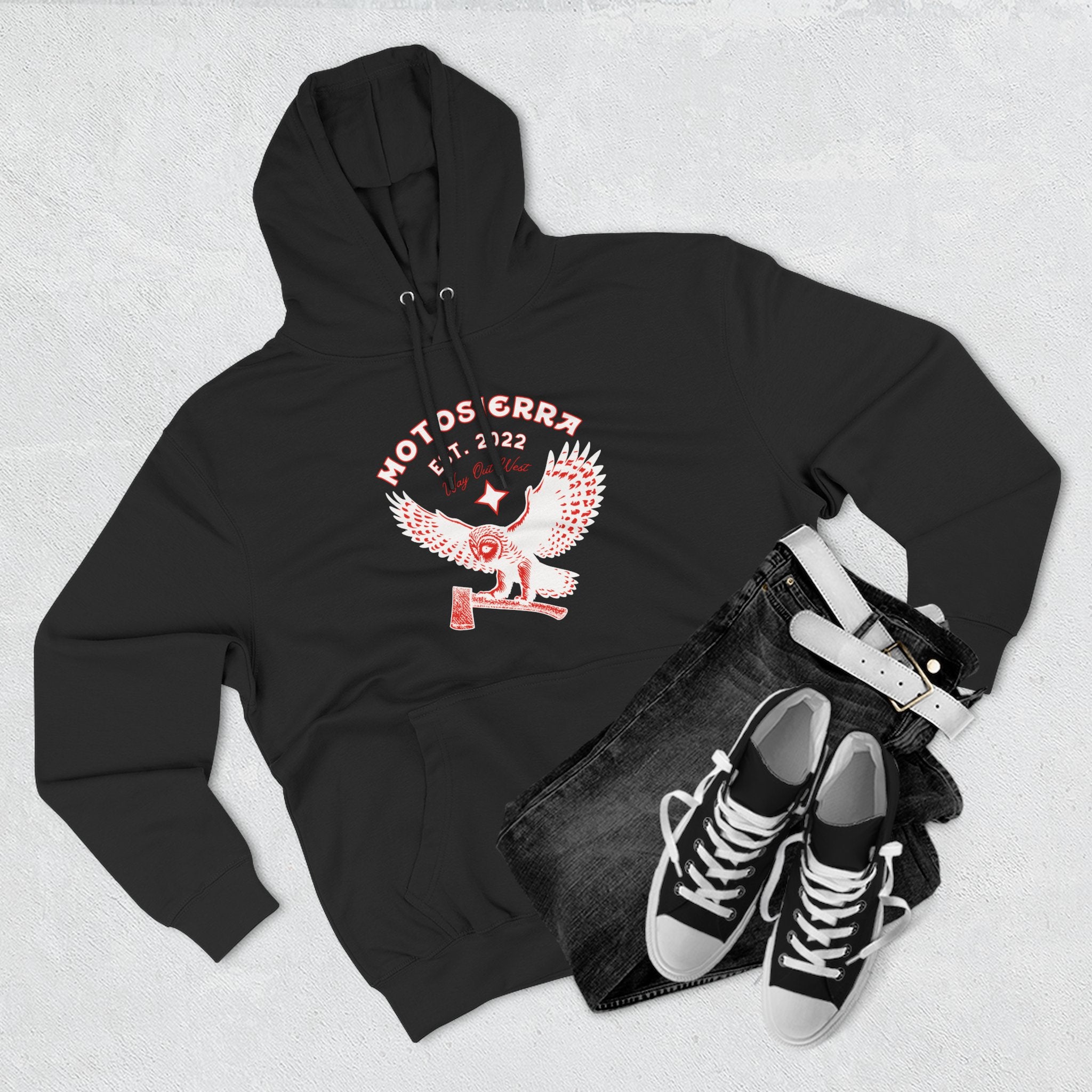 Red Staple Three-Panel Fleece Hoodie