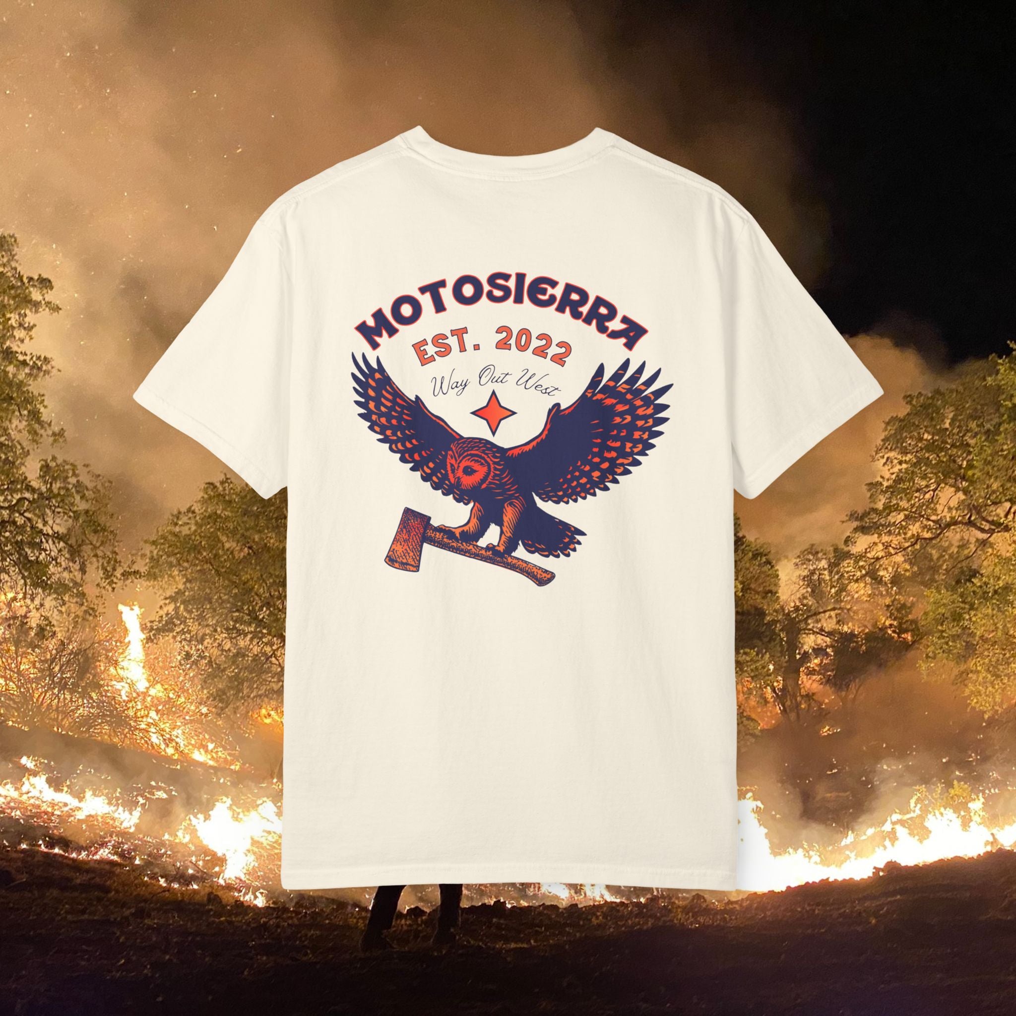 Motosierra Flying Owl T-Shirt - Unisex Garment-Dyed Tee with Bold Owl Design