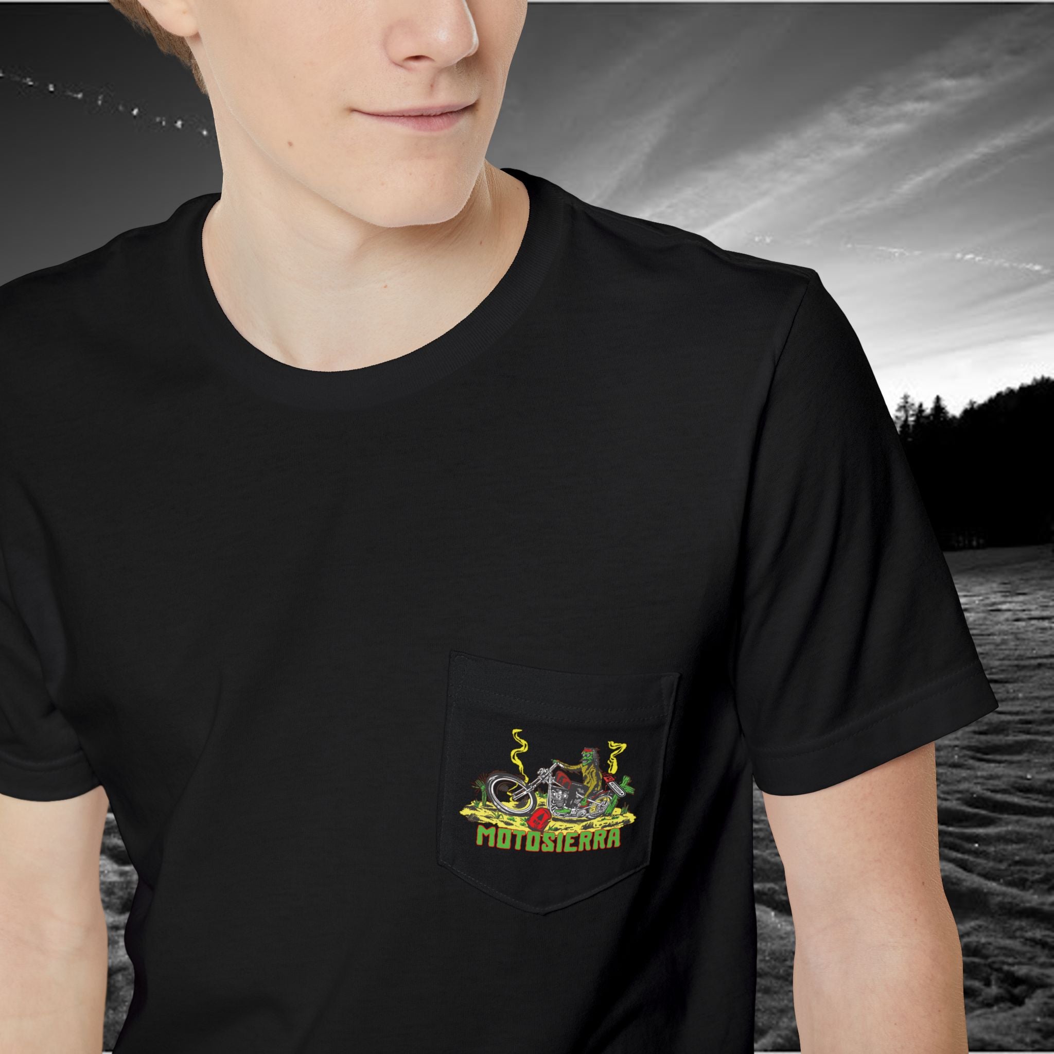 Hit The Road Zombie Chopper Unisex Pocket T-shirt