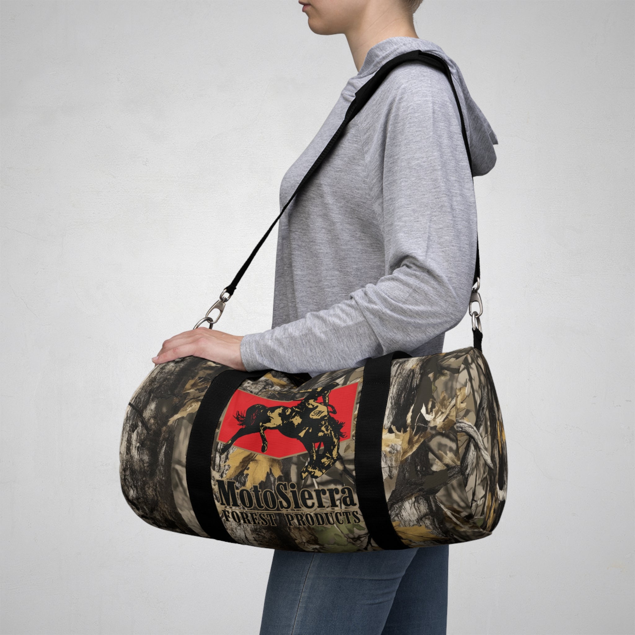 Tree Camo Kestrel Logo Motosierra Adventure Duffel Bag - Perfect for Gym, Travel, Outdoor Activities, Weekend Getaway, Gifts