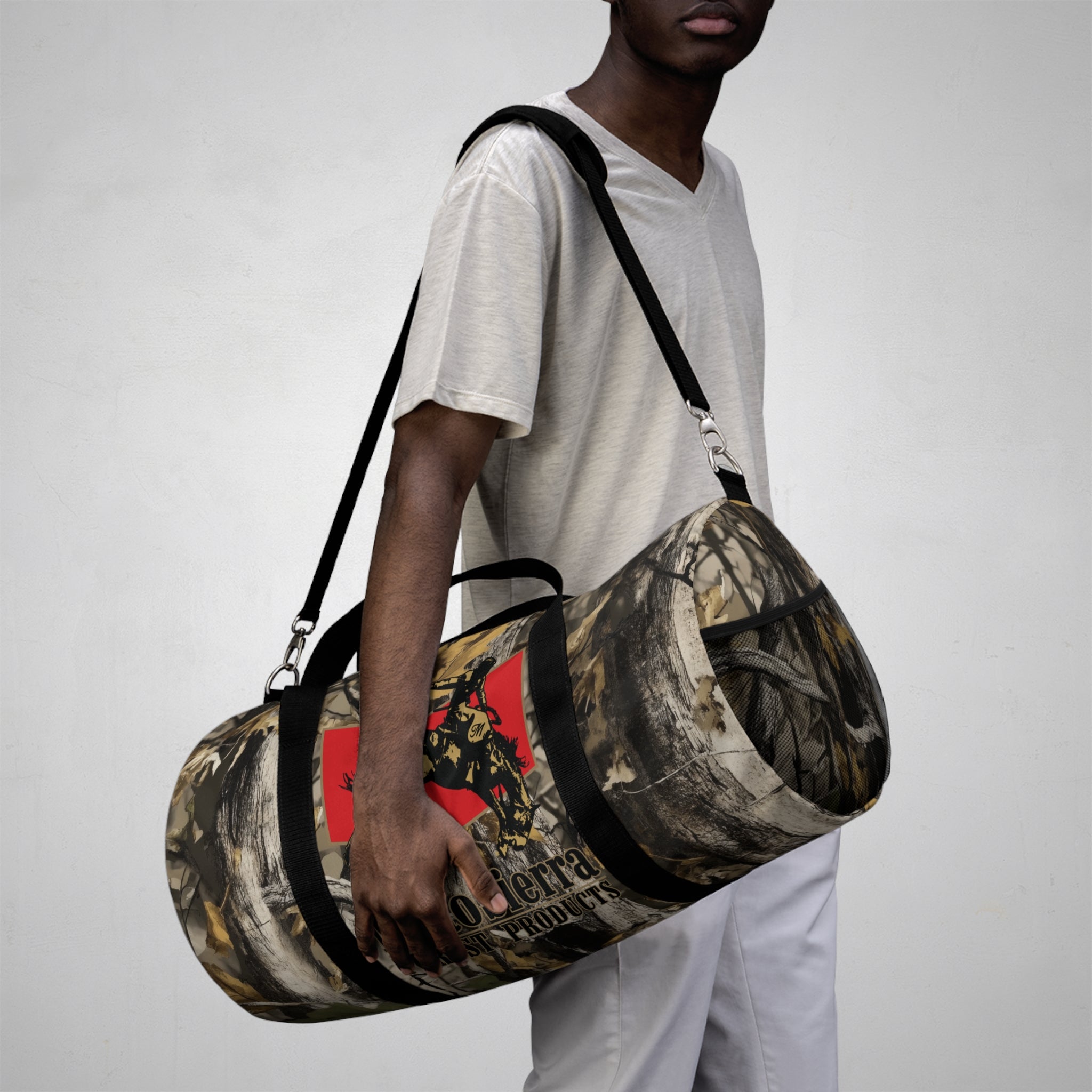 Tree Camo Kestrel Logo Motosierra Adventure Duffel Bag - Perfect for Gym, Travel, Outdoor Activities, Weekend Getaway, Gifts