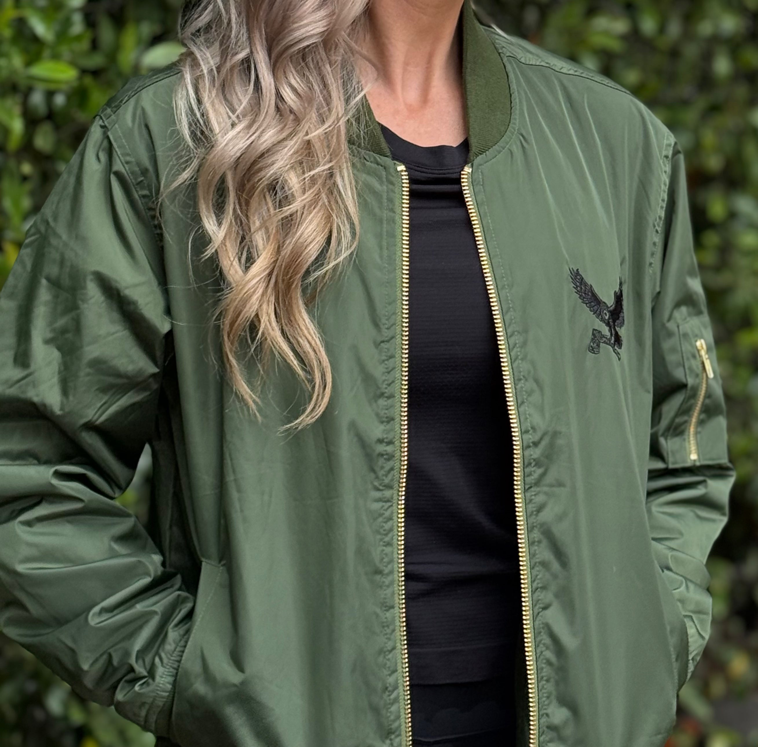 WORLDWIDE SHIPPING  Unisex Eco-Friendly Embroidered Bomber Jacket, MotoSierra Owl Logo Unique Gift for Nature Lovers, Casual Wear, Unisex Style