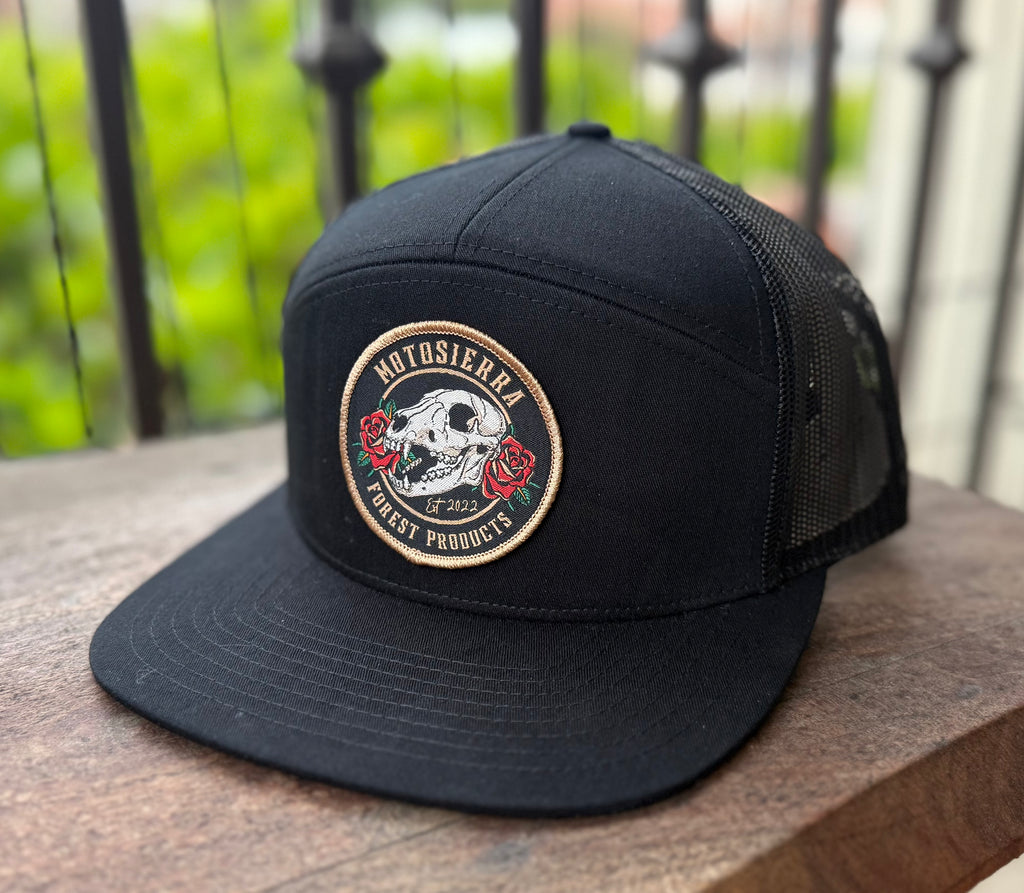 Salt Creek Black 7 panel trucker hat